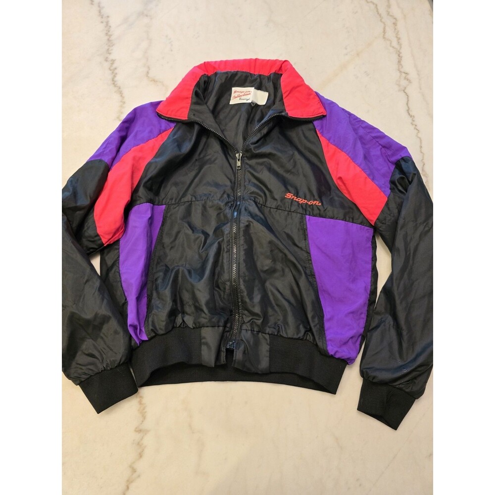 Vtg 90s Swingster Snap-On Vaporwave Black Pink Nylon Windbreaker Med